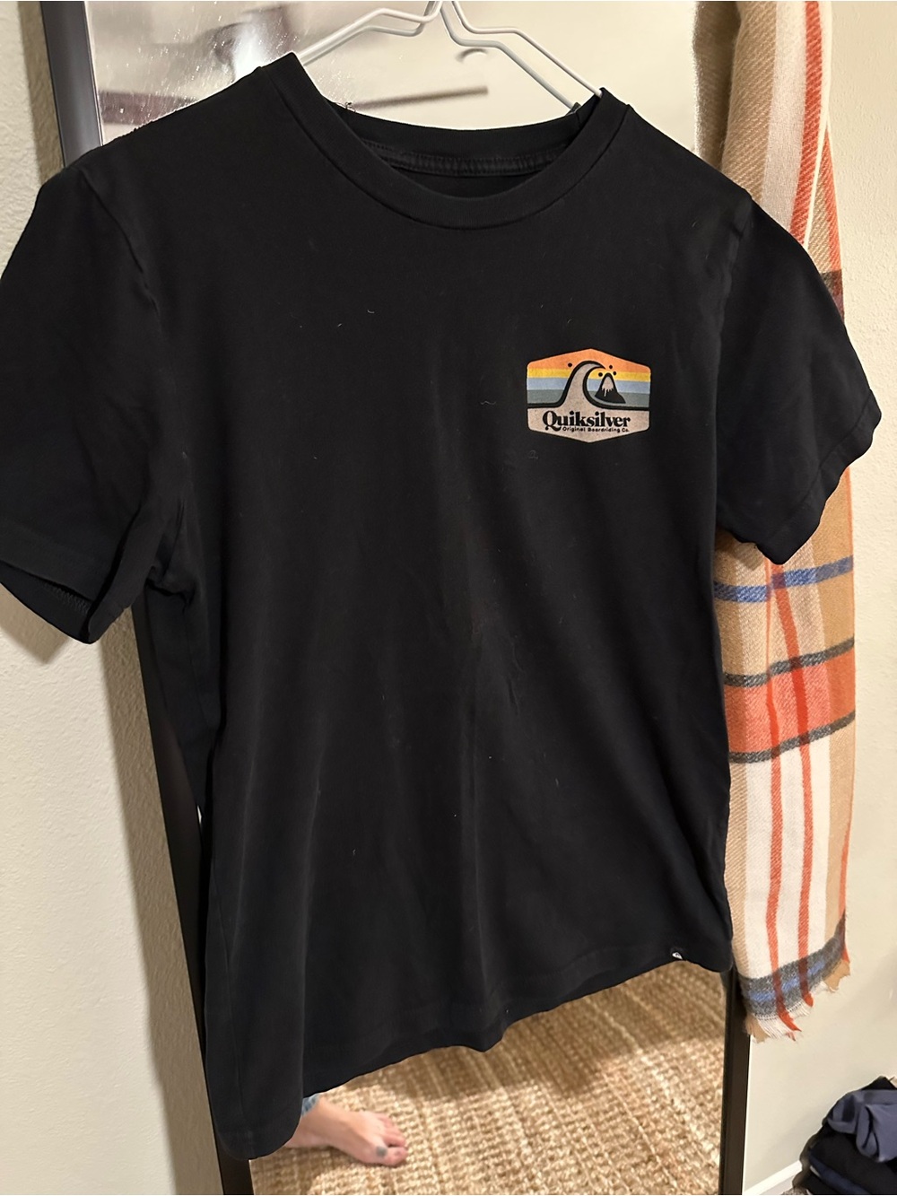 Quiksilver Black Tee with Retro Stripe Logo